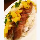 Jerked RockFish over Coconut Rice w/ Mango, Banana, Pineapple #Salsa.
