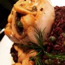 Veronica’s Riesling Wine Swordfish with black rice.