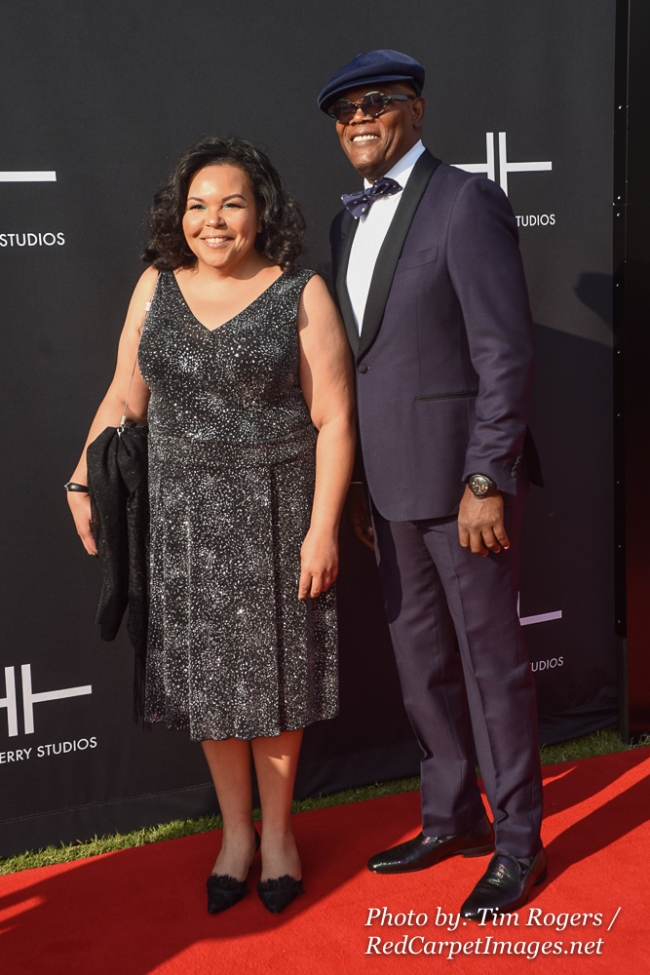 Actor Samuel Jackson and a Guest attend Tyler Perry's Atlanta Studio Grand Opening