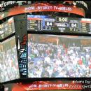 The scoreboard showing the tie score at the end of regulation