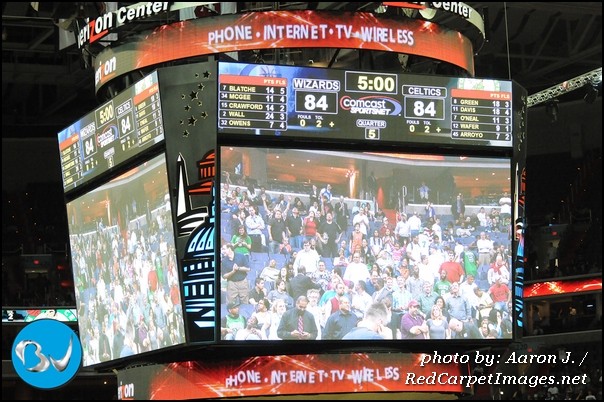 The scoreboard showing the tie score at the end of regulation