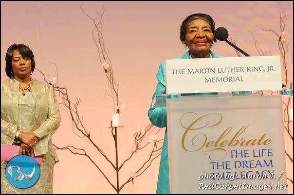 Christine King Farris (Sister of Dr. Martin Luther King Jr) gives remarks while Bernice King looks on