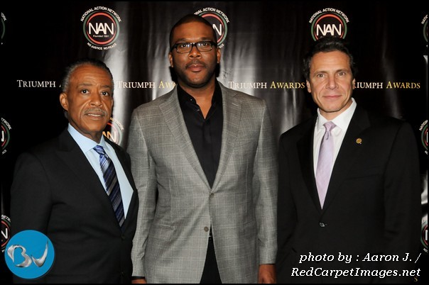 Rev Al Sharpton, Tyler Perry, and NY Gov. Andrew Cuomo pose for a picture before the 2011 Triumph Awards