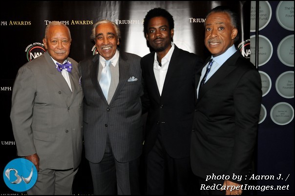 Former NY Mayor David Dinkins, Congressman Charles Rangel, Comedian Chris Rock, and Rev Al Sharpton 