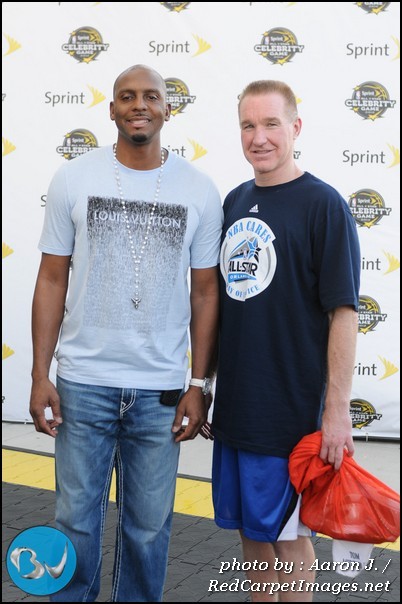 Former NBA Stars Anthony "Penny" Hardaway and Chris Mullin arrive to the celebrity game.
